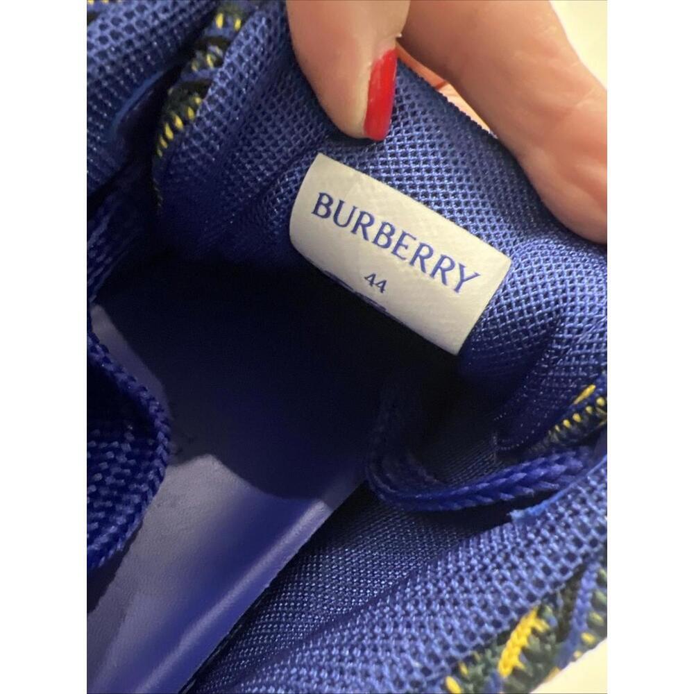 NIB BURBERRY BOX NAVY BLUE CHECK CANVAS LOGO PLATFORM SNEAKERS 11 US 44 ITALY - Picture 16 of 16